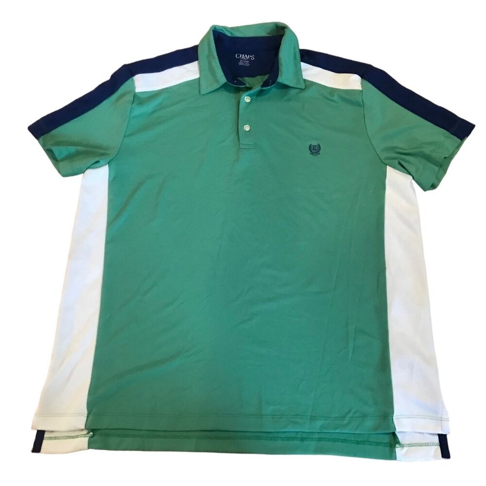 Chaps Golf XL Mens Golf Polo Shirt Green White & Blue Color Block Poly Spandex